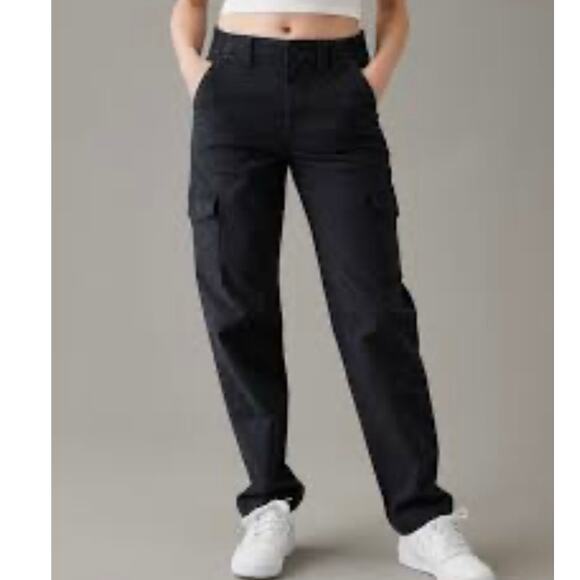 American Eagle Denim - American Eagle Pants Womens 10 Reg Black Cargo Straight Leg Stretch Utility 90s